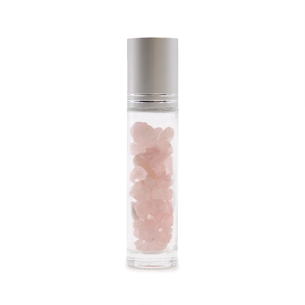 Gemstone Essential Oil Roller Bottle - Rose Quartz  - Silver Cap + Gemstone Roller Tip for 5ml Bottle - Rose Quartz