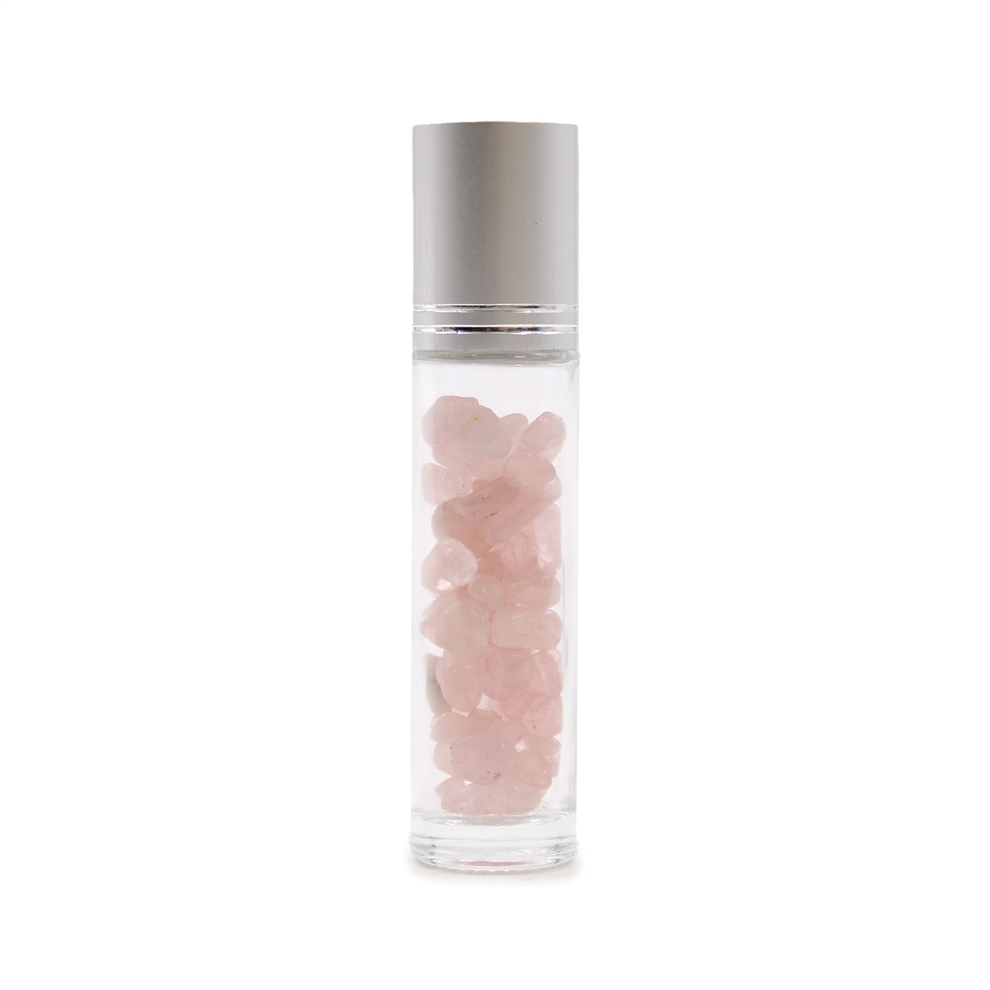 Gemstone Essential Oil Roller Bottle - Rose Quartz  - Silver Cap + Gemstone Roller Tip for 5ml Bottle - Rose Quartz