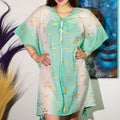 Nomad Sari On the Med Collection - Kaftan - White & Turquoise & Gold Fish Design
